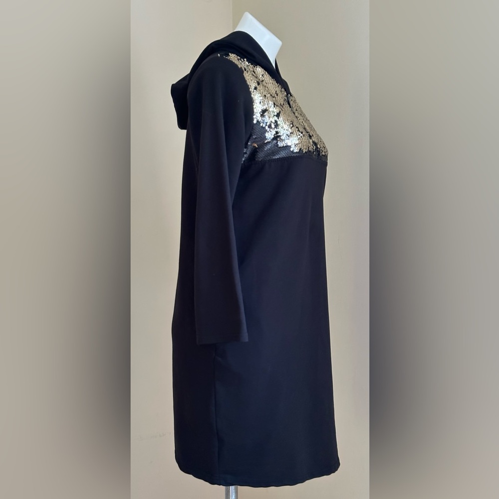 Love Black Sequence Hoodie Casual Dress SZ XL No Tag. Zip Long sleeves Pockets - Picture 2 of 13